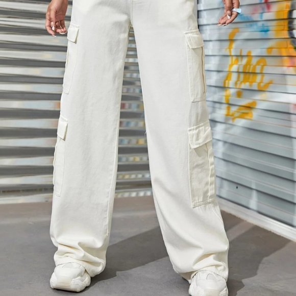 White Casual Womens Zipper Fly Flap Pocket Boyfriend Jeans - Picture 4 of 5